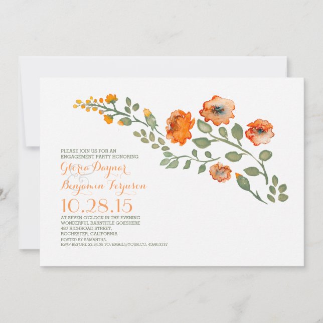 Watercolor flowers-cute floral engagement party invitation (Front)