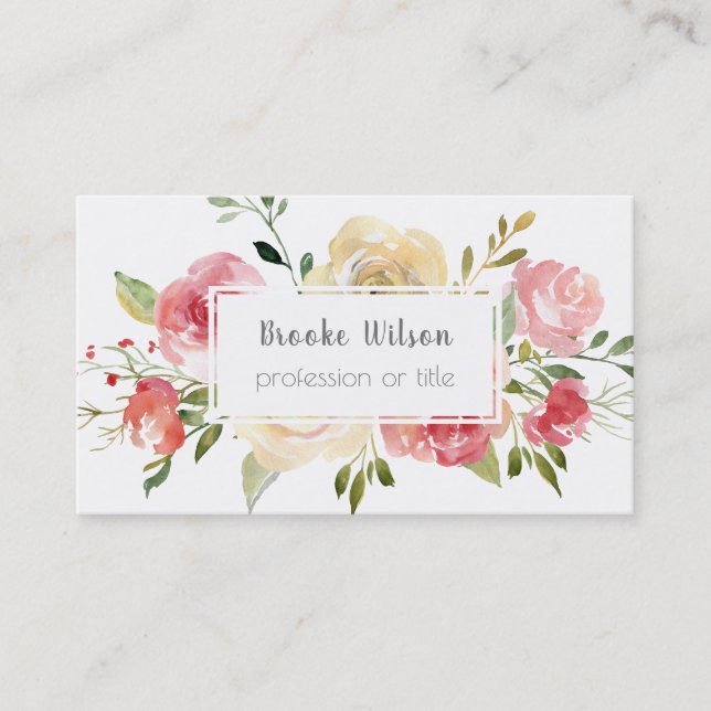 watercolor flowers decor business card (Front)
