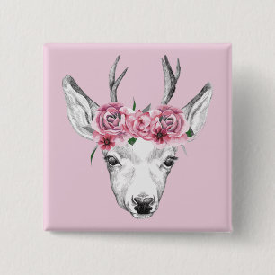 Watercolor Flowers Deer 15 Cm Square Badge