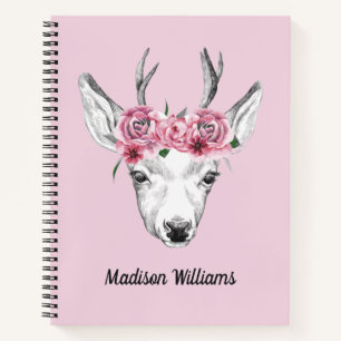 Watercolor Flowers Deer Add Your Name Notebook