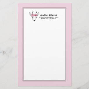 Watercolor Flowers Deer   Add Your Name Stationery