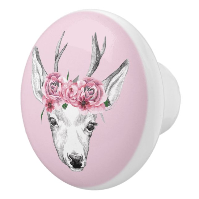 Watercolor Flowers Deer Ceramic Knob (Right)