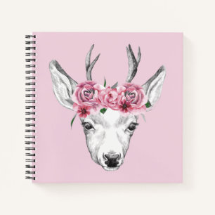 Watercolor Flowers Deer Notebook