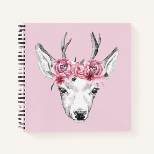 Watercolor Flowers Deer Notebook (Front)