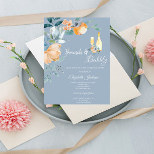 Watercolor Flowers Dusty Blue Brunch & Bubbly Invitation