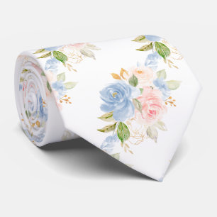Watercolor Flowers Dusty Blue Dusty Pink Roses Tie