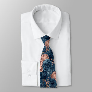 Watercolor Flowers Dusty Blue Navy Roses Tie