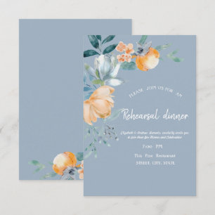 Watercolor Flowers Dusty Blue Rehearsal Dinner Invitation
