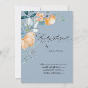 Watercolor Flowers Dusty Blue RSVP  Invitation