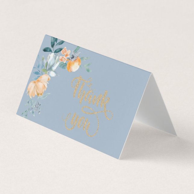 Watercolor Flowers Dusty Blue Thank You Business Card (Front)
