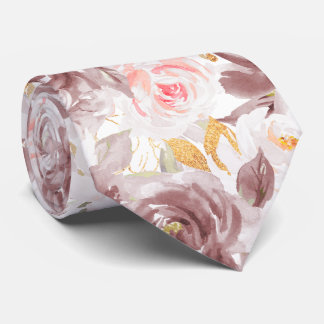 Watercolor Flowers Dusty Rose Blush Pink Roses Tie