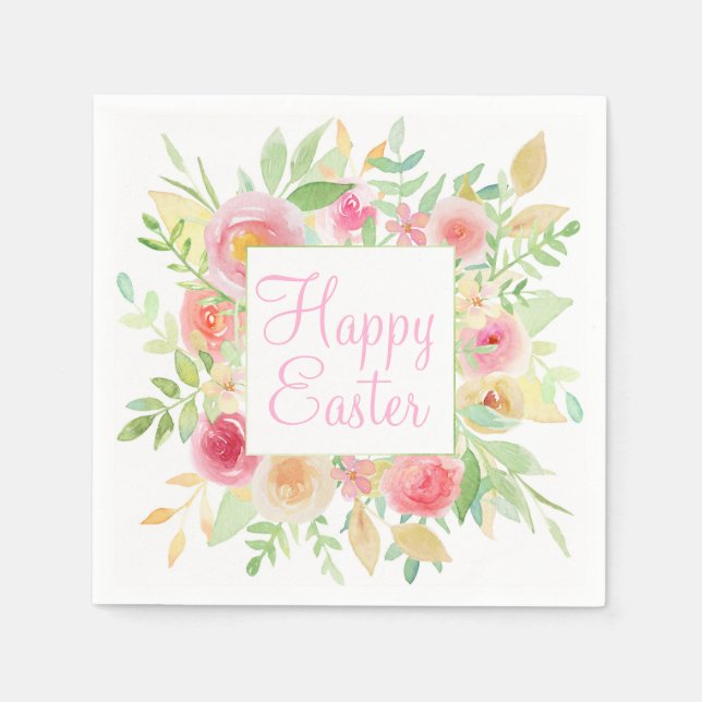 Watercolor Flowers Easter Napkin (Front)