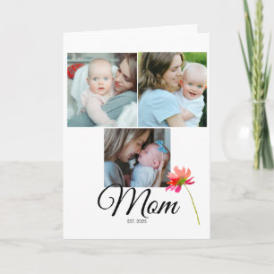Watercolor Flowers Elegant 3 Photos Mother's Day Card