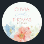Watercolor Flowers Elegant Boho Wedding Classic Round Sticker<br><div class="desc">Beautiful and romantic watercolor flowers,  soft vintage or boho style wedding seals</div>