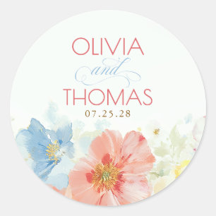 Watercolor Flowers Elegant Boho Wedding Classic Round Sticker