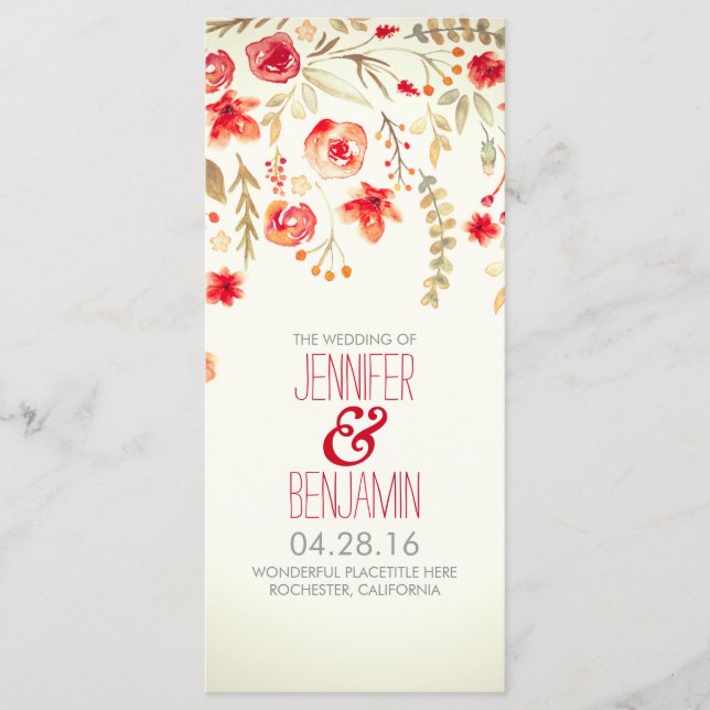 Watercolor Flowers Elegant Fall Wedding Programs Programme (Front)