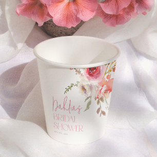 Watercolor Flowers Elegant Garden Bridal Shower Paper Cups