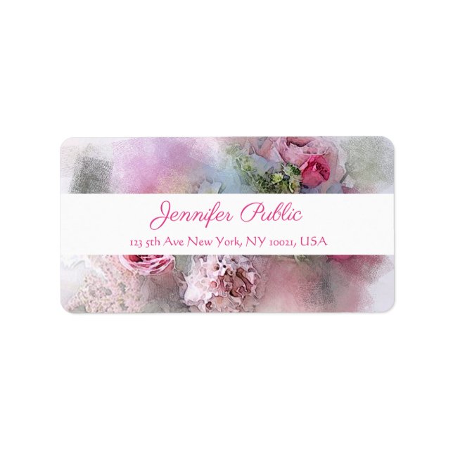 Watercolor Flowers Elegant Painting Modern Script Label (Front)