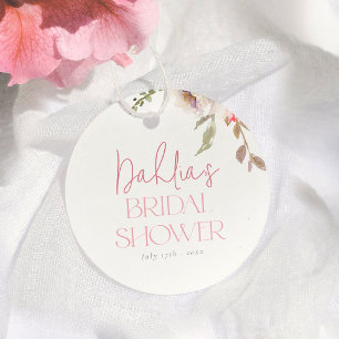 Watercolor Flowers Elegant Pink Bridal Shower Favour Tags
