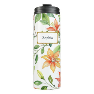 Watercolor Flowers Elegant Pretty Personalized Thermal Tumbler