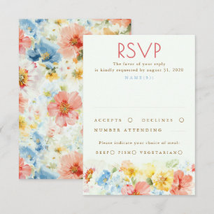 Watercolor Flowers Elegant Wedding RSVP Card
