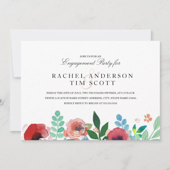 Watercolor Flowers Engagement Party Invite (Front)