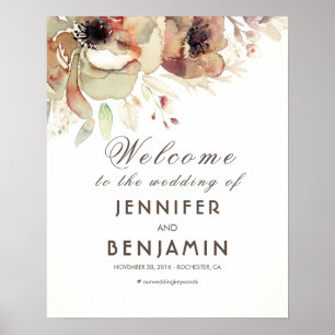 Watercolor Flowers Fall Wedding Welcome Sign