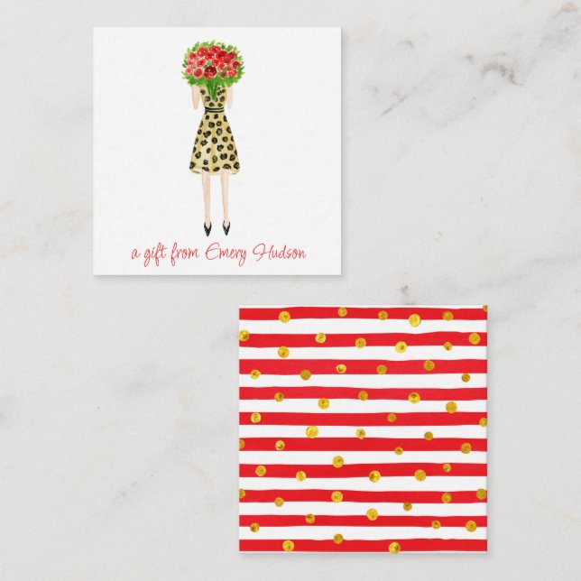 Watercolor Flowers Fashion Girl Gift Enclosure Card (Front/Back)