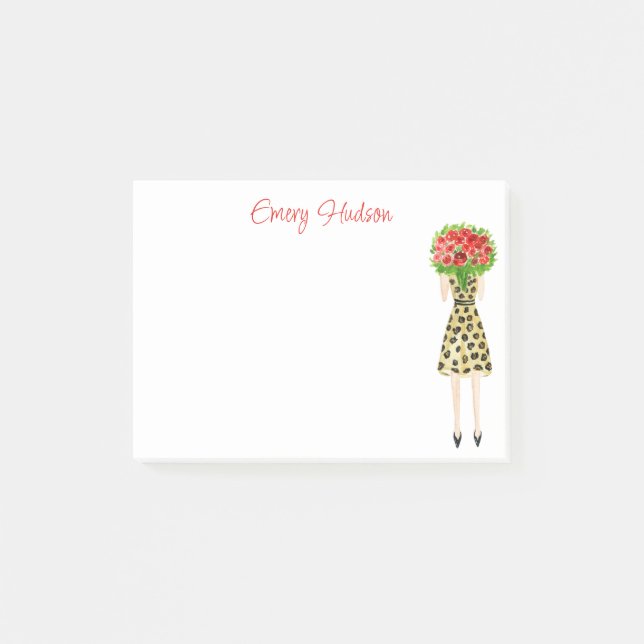Watercolor Flowers Fashion Girl Post-it Notes (Front)
