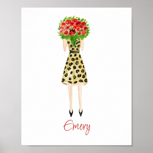 Watercolor Flowers Fashion Girl Poster (Front)