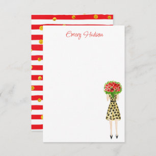 Watercolor Flowers Fashion Girl Thank You Card