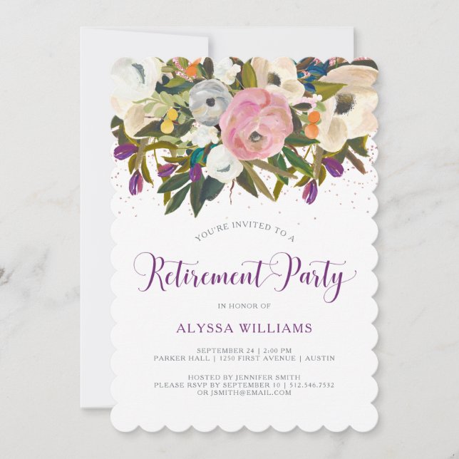 Watercolor Flowers | Faux Glitter Retirement Party Invitation (Front)