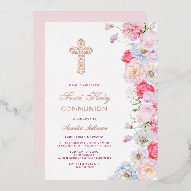 Watercolor Flowers First Communion (Front/Back)