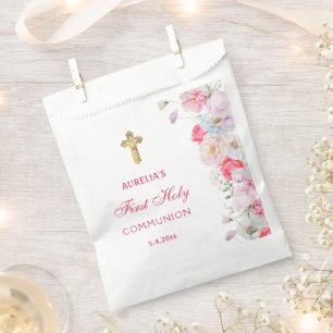 Watercolor Flowers First Communion Favour Bags