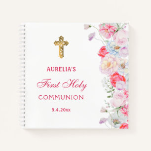 Watercolor Flowers First Communion Guest Book