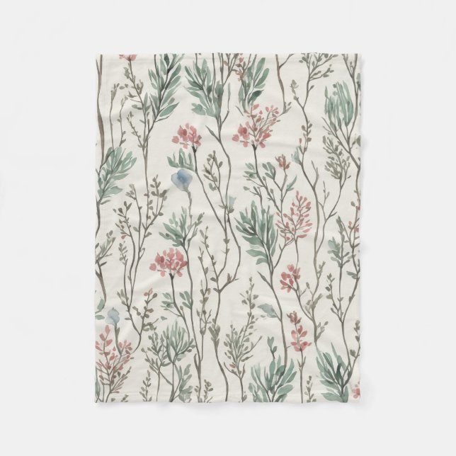 Watercolor flowers  fleece blanket (Front)