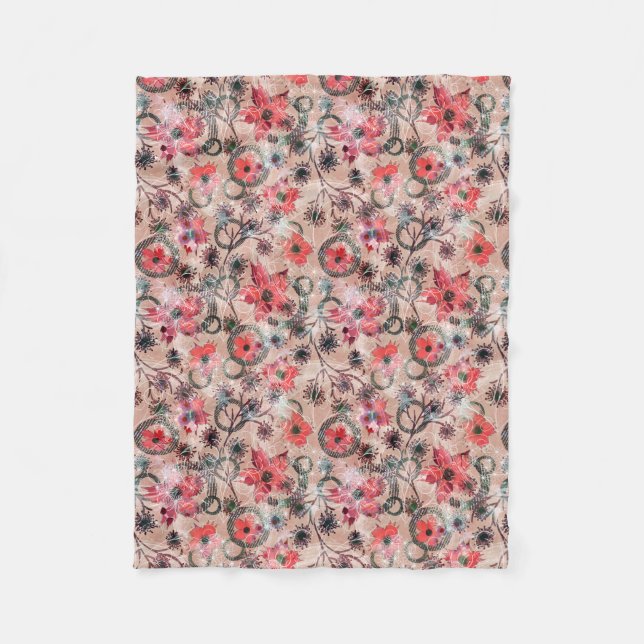 Watercolor, flowers. fleece blanket (Front)