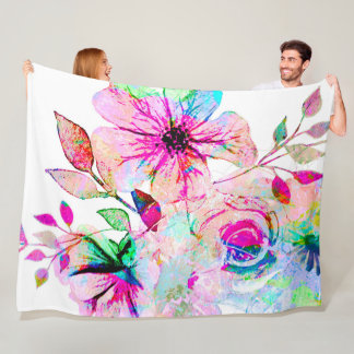 Watercolor flowers Fleece Blanket, Large Blanket