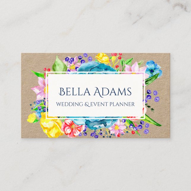 Watercolor Flowers Floral Colourful Botanical Business Card (Front)