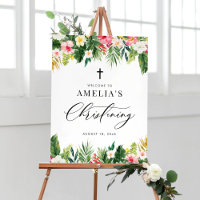 Watercolor Flowers Garland Tropical Christening