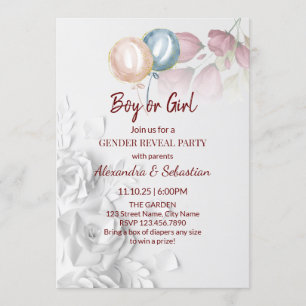 Watercolor Flowers Gender Reveal Invitation