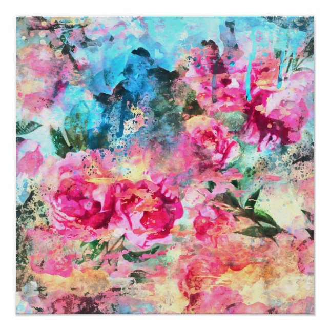 Watercolor flowers Glossy Poster (Front)