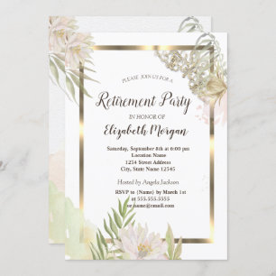 Watercolor Flowers Gold Frame Retirement  Invitation