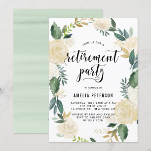Watercolor Flowers Gold Glitter Retirement Party Invitation