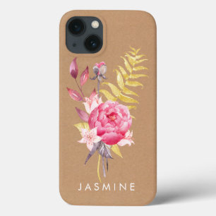 Watercolor Flowers Gold Personalised Apple Iphone  iPhone 13 Case