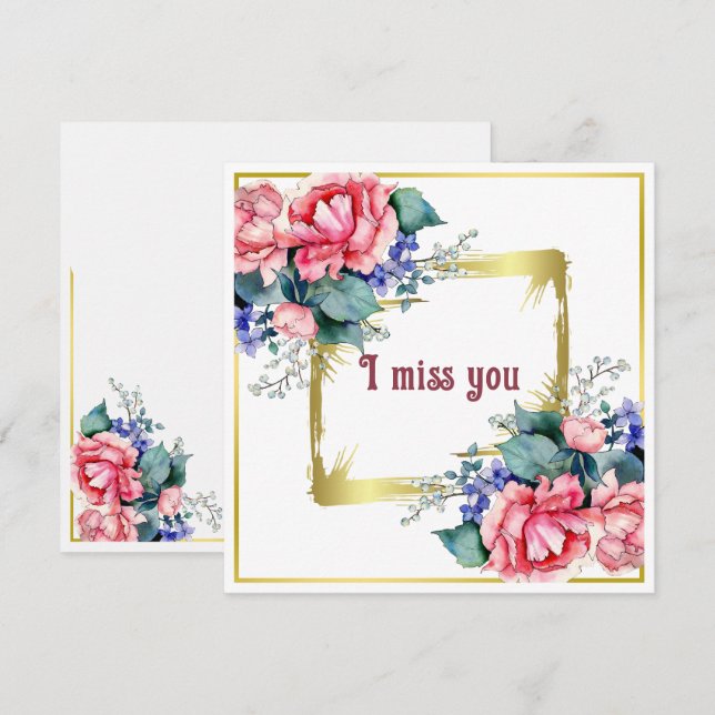Watercolor Flowers - Golden Frame 10 + your text Card (Front/Back)