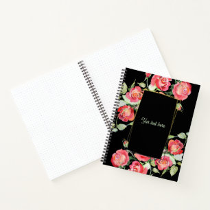 Watercolor Flowers - Golden Frame 1 + your text Notebook
