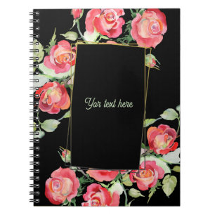 Watercolor Flowers - Golden Frame 1 + your text Notebook