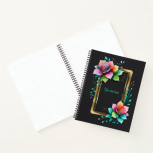 Watercolor Flowers - Golden Frame 34 + your text Notebook