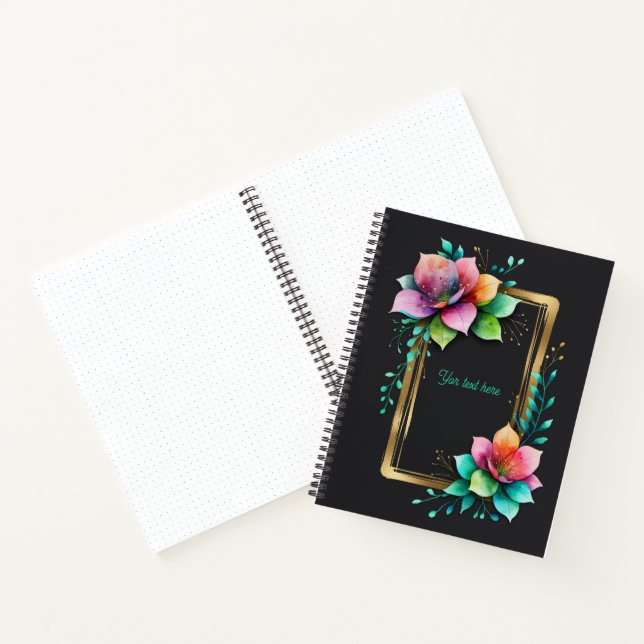 Watercolor Flowers - Golden Frame 34 + your text Notebook (Inside)
